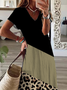 Damen Leopard Kurzarm Sommer Print Kleid V-Ausschnitt Täglich Lässig Maxikleid X-Linie Kleid