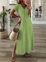 Damen Unifarben Kurzarm Sommer Print Kleid V-Ausschnitt Täglich Lässig Maxikleid X-Linie Kleid