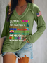 Damen Textbriefe Langarm T-Shirts T-Shirt V-Ausschnitt Lässig Frühling/Herbst Oberteile