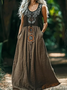 Damen Ethnisch Geometrie Ärmellos Sommer Kleid V-Ausschnitt Täglich Retro Maxikleid A-Linien-Kleid
