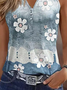 Damen Ärmellos Tanktop Oberteile Leibchen Sommer Geblümt Print V-Ausschnitt Täglich Lässig Oberteile