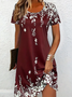 Damen Geblümt Kurzarm Sommer Print Kleid Rundhals Täglich Lässig Mini Tunika H-Linie Kleid