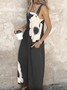 Damen Geblümt Karree-Ausschnitt Gallus Lässig Sommer Baumwolle Leinen Jumpsuit