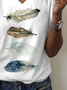 Damen Feder Kurzarm T-Shirts T-Shirt V-Ausschnitt Print Lässig Sommer T-Shirt mit Grafik Oberteile
