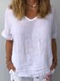 Damen Unifarben Kurzarm Bluse Sommer Rundhals Täglich Lässig Oberteile