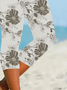 Damen Geblümt Caprihosen Elastische Taille Hose Lässig Sommer Hose