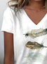 Damen Feder Kurzarm T-Shirts T-Shirt V-Ausschnitt Print Lässig Sommer T-Shirt mit Grafik Oberteile