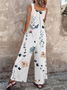 Damen Geblümt Karree-Ausschnitt Gallus Lässig Sommer Baumwolle Leinen Jumpsuit