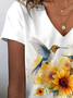 Damen Geblümt Kurzarm T-Shirts T-Shirt V-Ausschnitt Print Lässig Sommer T-Shirt mit Grafik Oberteile