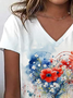 Damen Geblümt Kurzarm T-Shirts T-Shirt V-Ausschnitt Print Lässig Sommer T-Shirt mit Grafik Oberteile