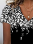 Damen Geblümt Kurzarm T-Shirts T-Shirt V-Ausschnitt Print Lässig Sommer T-Shirt mit Grafik Oberteile
