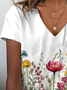 Damen Geblümt Kurzarm T-Shirts T-Shirt V-Ausschnitt Print Lässig Sommer T-Shirt mit Grafik Oberteile