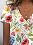 Damen Geblümt Kurzarm T-Shirts T-Shirt V-Ausschnitt Print Lässig Sommer T-Shirt mit Grafik Oberteile