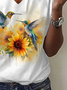 Damen Geblümt Kurzarm T-Shirts T-Shirt V-Ausschnitt Print Lässig Sommer T-Shirt mit Grafik Oberteile