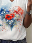 Damen Geblümt Kurzarm T-Shirts T-Shirt V-Ausschnitt Print Lässig Sommer T-Shirt mit Grafik Oberteile