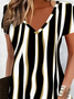 Damen Gestreift Kurzarm Sommer Print Kleid V-Ausschnitt Täglich Lässig Midi Passen & Flare Kleid A-Linien-Kleid