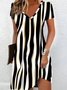 Damen Gestreift Kurzarm Sommer Print Kleid V-Ausschnitt Täglich Lässig Midi Passen & Flare Kleid A-Linien-Kleid