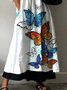 Damen Schmetterling Halbarm Sommer Print Kleid V-Ausschnitt Täglich Lässig Maxikleid A-Linien-Kleid