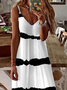 Damen Gestreift Ärmellos Sommer Print Kleid V-Ausschnitt Täglich Lässig Maxikleid Unterhose Kleid X-Linie Kleid