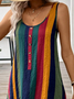 Damen Gestreift Ärmellos Sommer Print Kleid Rundhals Täglich Lässig Midi Tanktop X-Linie Kleid