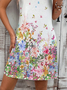 Damen Geblümt Ärmellos Sommer Print Kleid Rundhals Täglich Lässig Midi Tanktop X-Linie Kleid