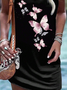 Damen Schmetterling Ärmellos Sommer Print Kleid Rundhals Täglich Lässig Midi Tanktop X-Linie Kleid