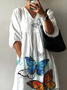 Damen Schmetterling Halbarm Sommer Print Kleid V-Ausschnitt Täglich Lässig Maxikleid A-Linien-Kleid