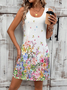 Damen Geblümt Ärmellos Sommer Print Kleid Rundhals Täglich Lässig Midi Tanktop X-Linie Kleid