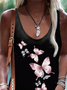 Damen Schmetterling Ärmellos Sommer Print Kleid Rundhals Täglich Lässig Midi Tanktop X-Linie Kleid
