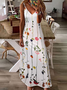 Damen Geblümt Ärmellos Sommer Print Kleid V-Ausschnitt Täglich Lässig Maxikleid Unterhose Kleid X-Linie Kleid