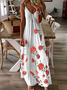 Damen Geblümt Ärmellos Sommer Print Kleid V-Ausschnitt Täglich Lässig Maxikleid Unterhose Kleid X-Linie Kleid