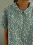Damen Geblümt Kurzarm Bluse Sommer Print Schalkragen Täglich Lässig Oberteile