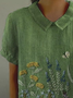 Damen Geblümt Kurzarm Bluse Sommer Print Schalkragen Täglich Lässig Oberteile