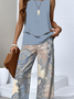 Damen Paisley Zweiteiliges Set Täglich Ärmellos Lässig Sommer Bluse mit Hose Matching Set