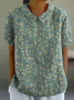 Damen Geblümt Kurzarm Bluse Sommer Print Schalkragen Täglich Lässig Oberteile