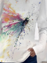 Damen Schmetterling Langarm T-Shirts T-Shirt Rundhals Print Lässig Frühling/Herbst T-Shirt mit Grafik Oberteile