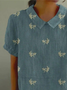 Damen Geblümt Kurzarm Bluse Sommer Print Schalkragen Täglich Lässig Oberteile