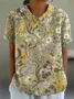 Damen Geblümt Kurzarm Bluse Sommer Print Schalkragen Täglich Lässig Oberteile