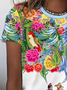 Damen Geblümt Kurzarm T-Shirts T-Shirt Rundhals Print Lässig Sommer T-Shirt mit Grafik Oberteile