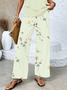 Damen Geblümt Print Zweiteiliges Set Täglich Ärmellos Lässig Sommer Bluse mit Hose Matching Set