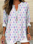 Damen Geometrisch Halbarm Bluse Sommer Schalkragen Täglich Lässig Oberteile