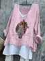 Damen Tier Langarm T-Shirts T-Shirt V-Ausschnitt Retro Frühling/Herbst Oberteile