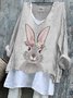 Damen OSTERN (Kaninchen) Langarm T-Shirts T-Shirt V-Ausschnitt Retro Frühling/Herbst Oberteile