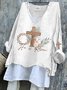 Damen OSTERN (Kaninchen) Langarm T-Shirts T-Shirt V-Ausschnitt Retro Frühling/Herbst Oberteile