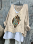 Damen Tier Langarm T-Shirts T-Shirt V-Ausschnitt Retro Frühling/Herbst Oberteile