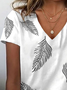 Damen Feder Kurzarm T-Shirts T-Shirt V-Ausschnitt Print Lässig Sommer T-Shirt mit Grafik Oberteile