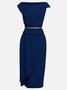 Damen Elegante Unifarben Strasssteine Kleider Urban X-Linie Midikleid