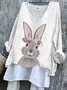 Damen OSTERN (Kaninchen) Langarm T-Shirts T-Shirt V-Ausschnitt Retro Frühling/Herbst Oberteile