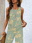 Damen Geblümt Print Zweiteiliges Set Täglich Ärmellos Lässig Sommer Bluse mit Hose Matching Set