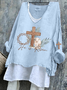 Damen OSTERN (Kaninchen) Langarm T-Shirts T-Shirt V-Ausschnitt Retro Frühling/Herbst Oberteile